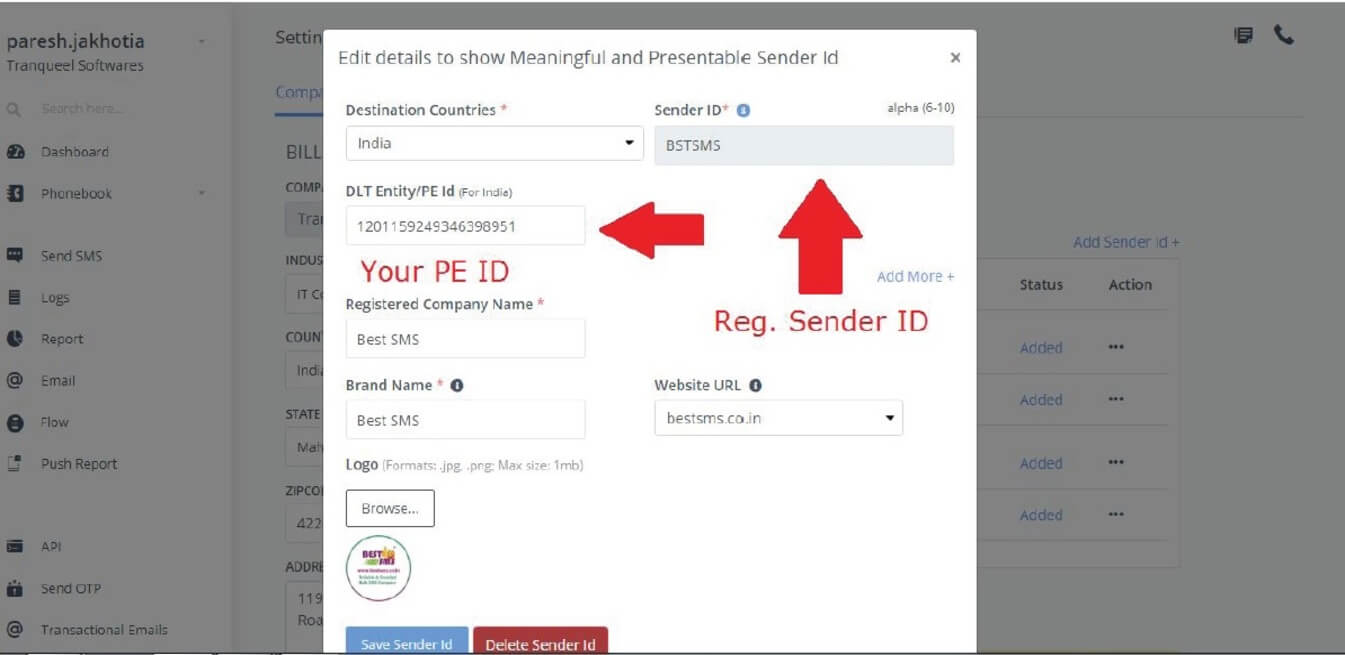Sender ID Header ID  Map in Bulk SMS Panel